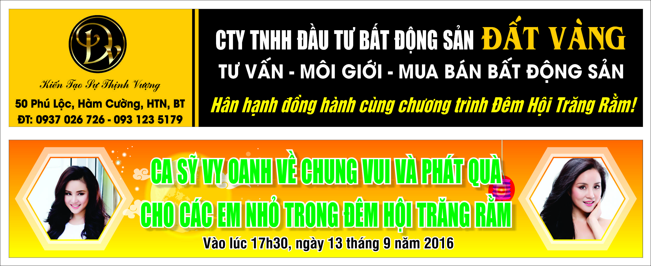 CTY ĐẤT VÀNG MỜI CA SỸ VY OANH VỀ THAM GIA ĐÊM HỘI TRĂNG RẰM TẠI XÃ HÀM CƯỜNG