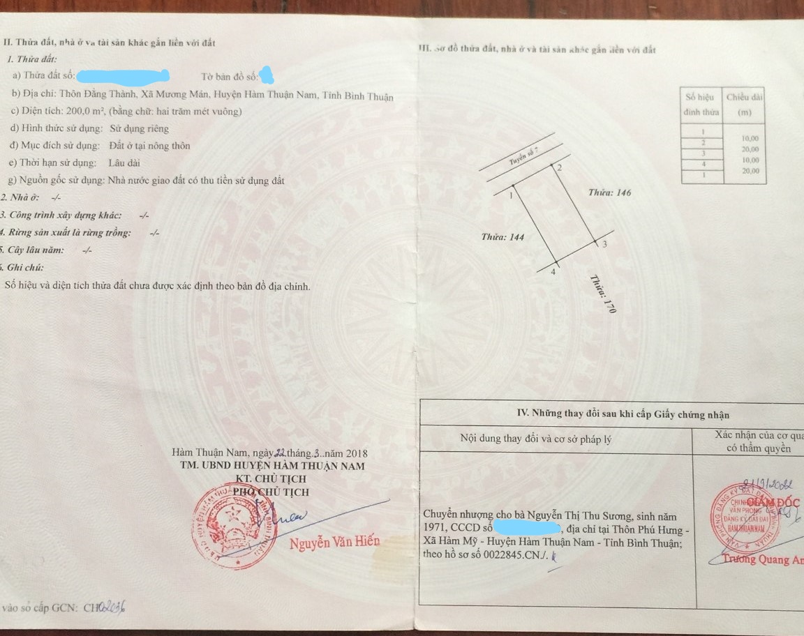 Cần bán nhanh lô đất thổ cư xã Mương Mán, huyện Hàm Thuận Nam