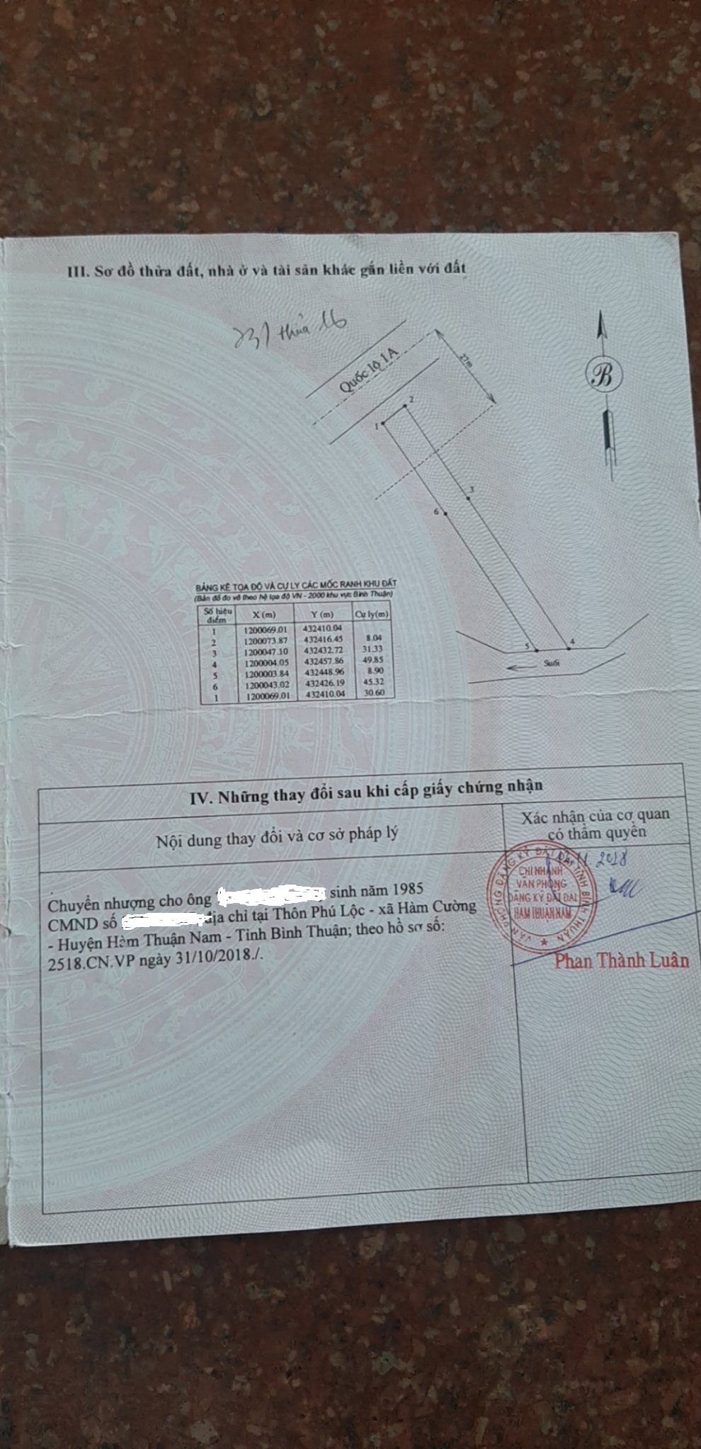 BÁN ĐẤT ĐỐI DIỆN CÔNG AN HUYỆN HÀM THUẬN NAM ( Mặt Đạp Lộ, Lưng Tựa Núi ) 